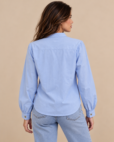 Blusa Cuello Mao Botones Azul – de espalda