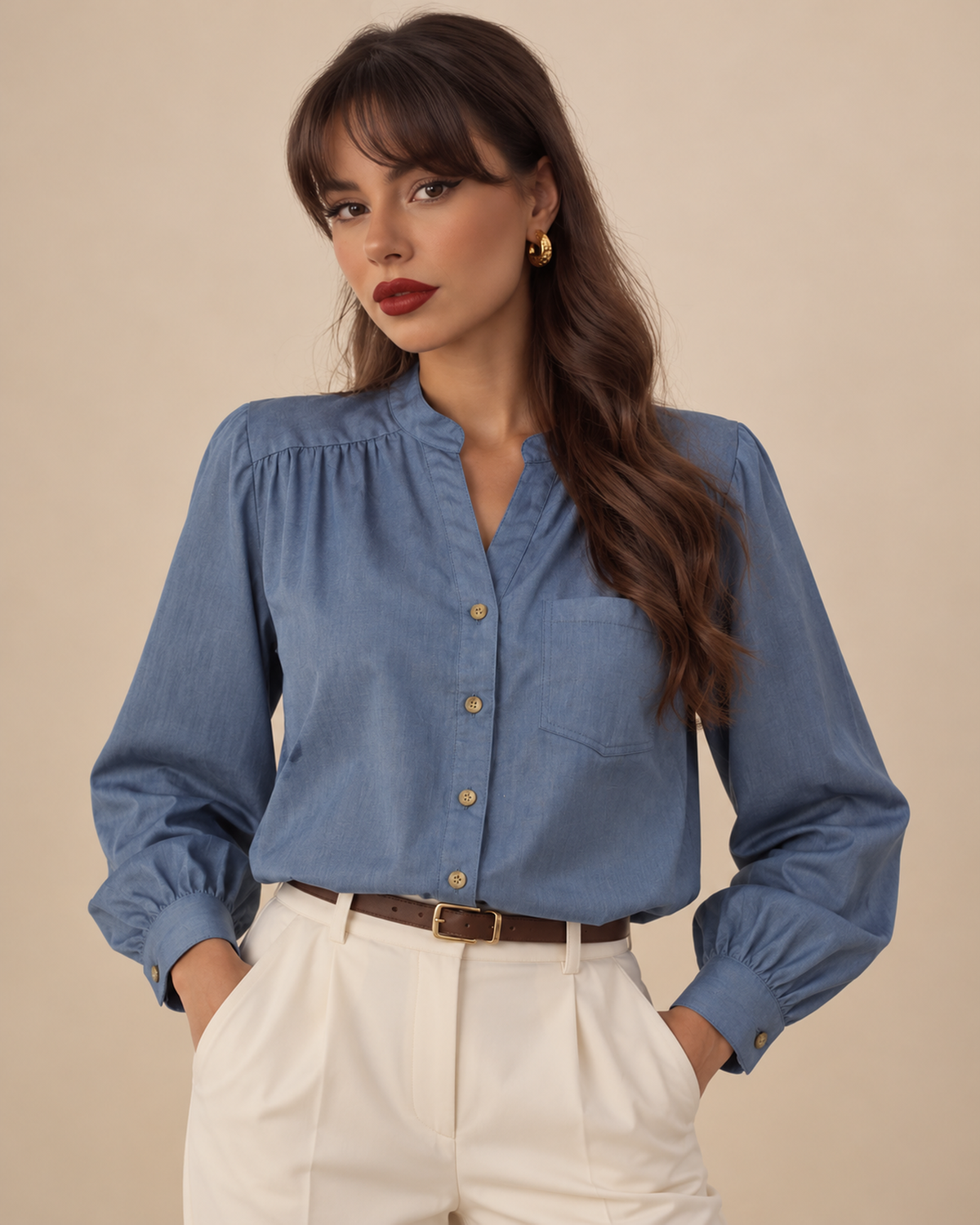 Blusa Cuello Mao Botones