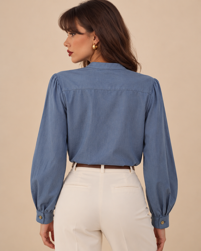 Blusa Cuello Mao Botones Denim – de espalda
