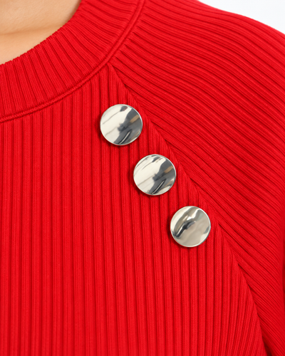 Blusa Canalé Botones Joya Rojo – detalle de los botones