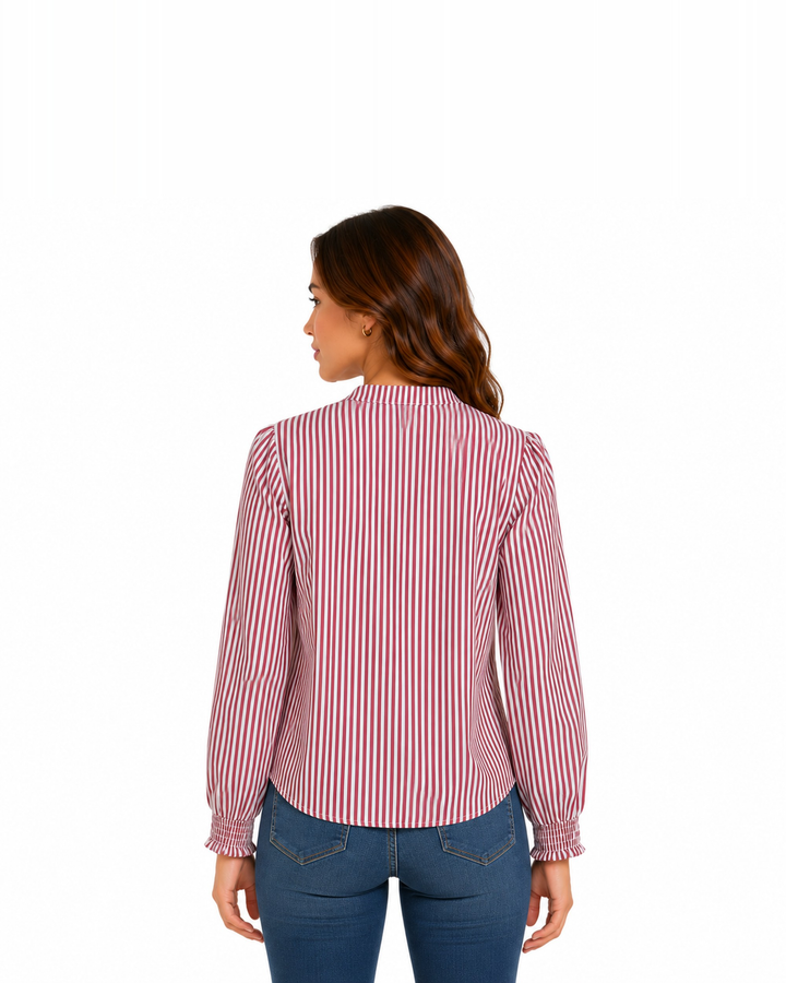 Blusa Rayas Cuello Mao Rojo – de espalda
