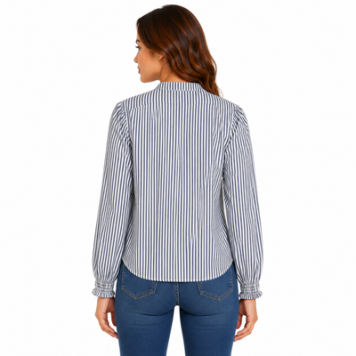 Blusa Rayas Cuello Mao Marino – de espalda