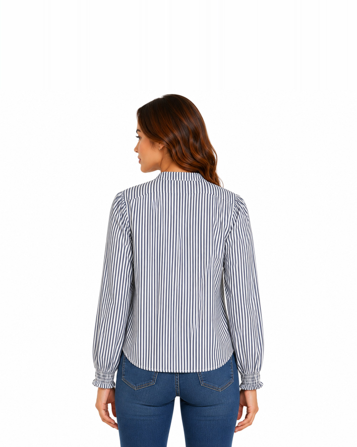 Blusa Rayas Cuello Mao Marino – de espalda
