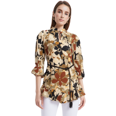 Blusa Floral Peplum Elegante Negro
