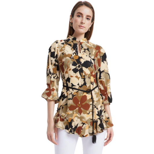 Blusa Floral Peplum Elegante Negro