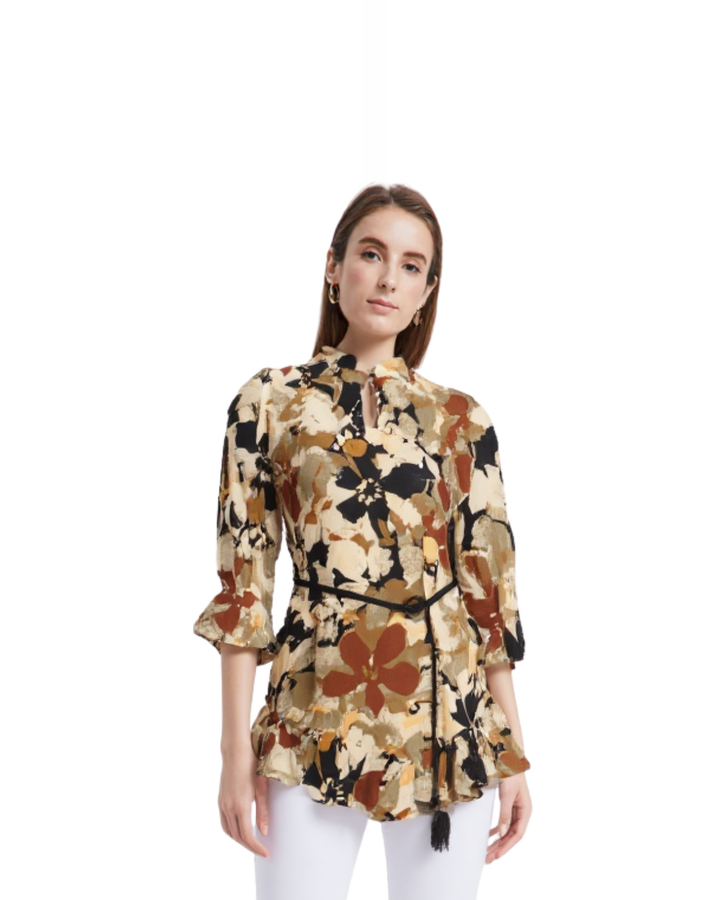 Blusa Floral Peplum Elegante Negro