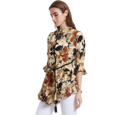 Blusa Floral Peplum Elegante Negro
