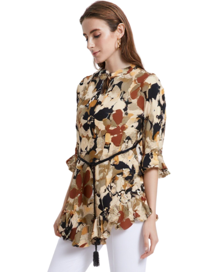 Blusa Floral Peplum Elegante Negro
