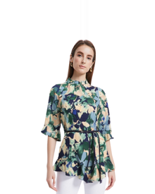 Blusa Floral Peplum Elegante Marino