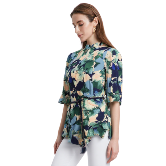Blusa Floral Peplum Elegante Marino