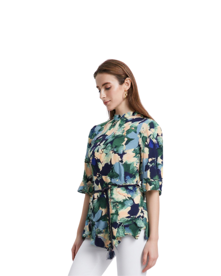 Blusa Floral Peplum Elegante Marino