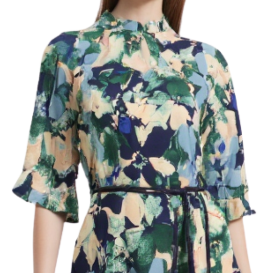 Blusa Floral Peplum Elegante Marino