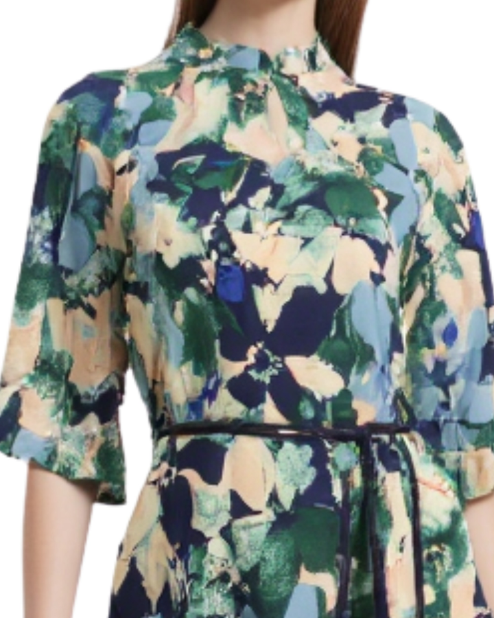 Blusa Floral Peplum Elegante Marino