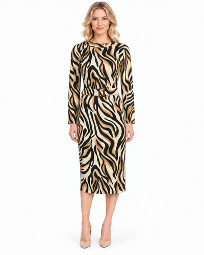 Vestido Midi Estampado Negro – frente