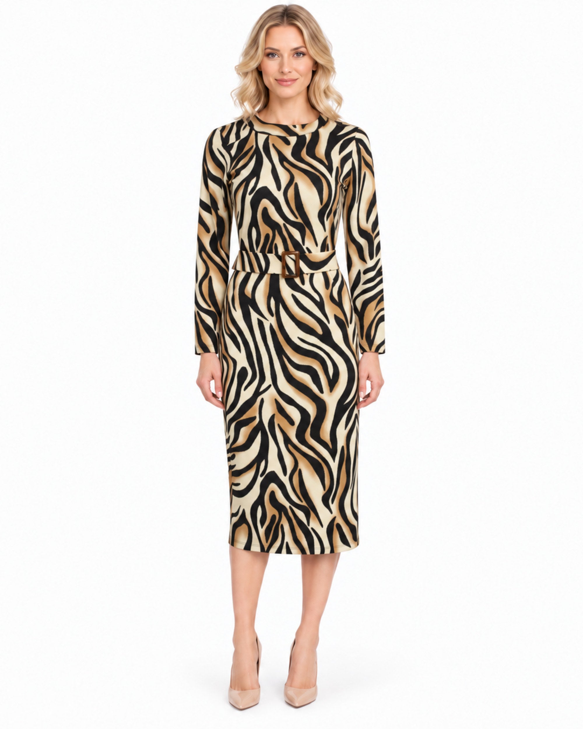 Vestido Midi Estampado Negro – frente