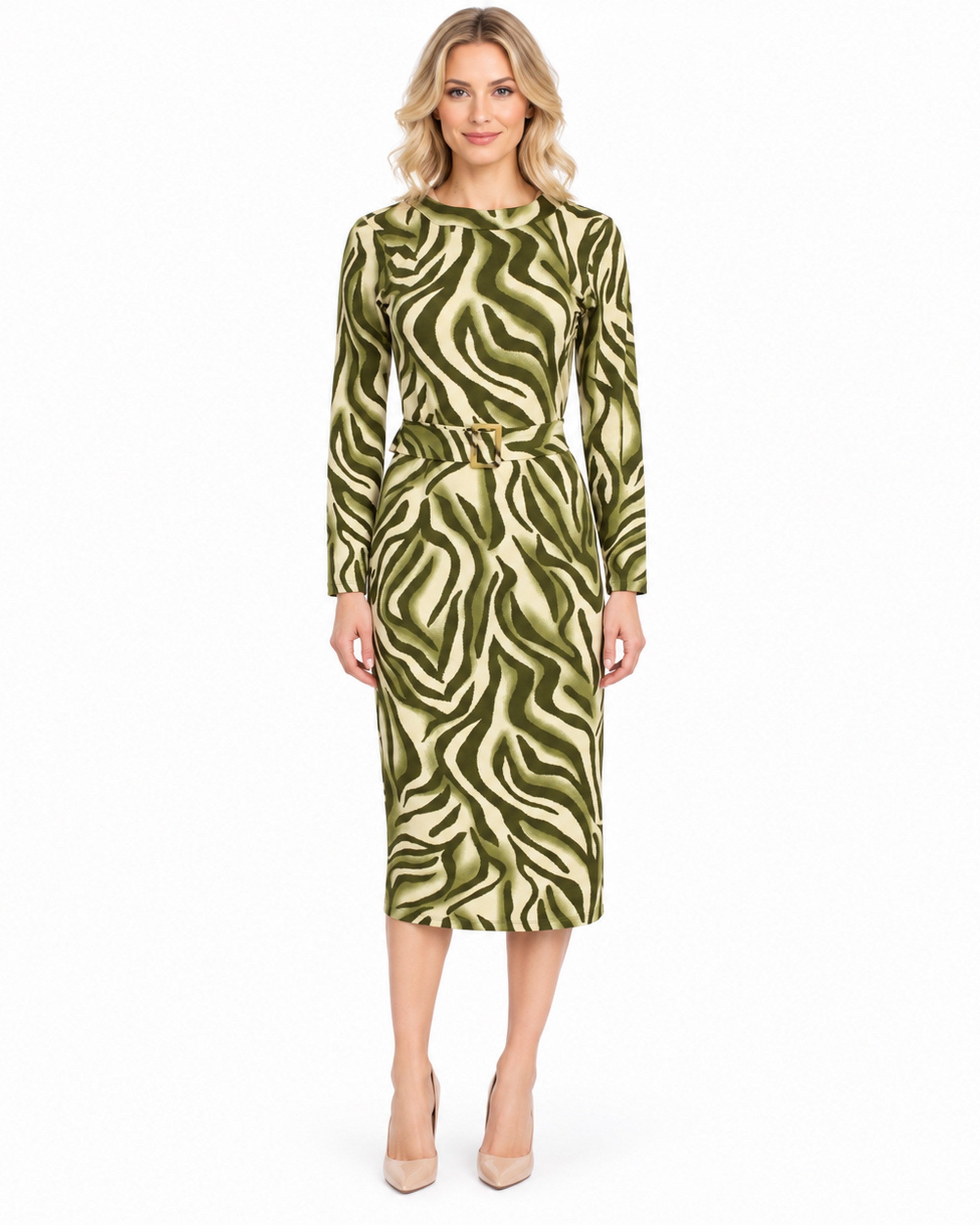 Vestido Midi Estampado Verde – frente