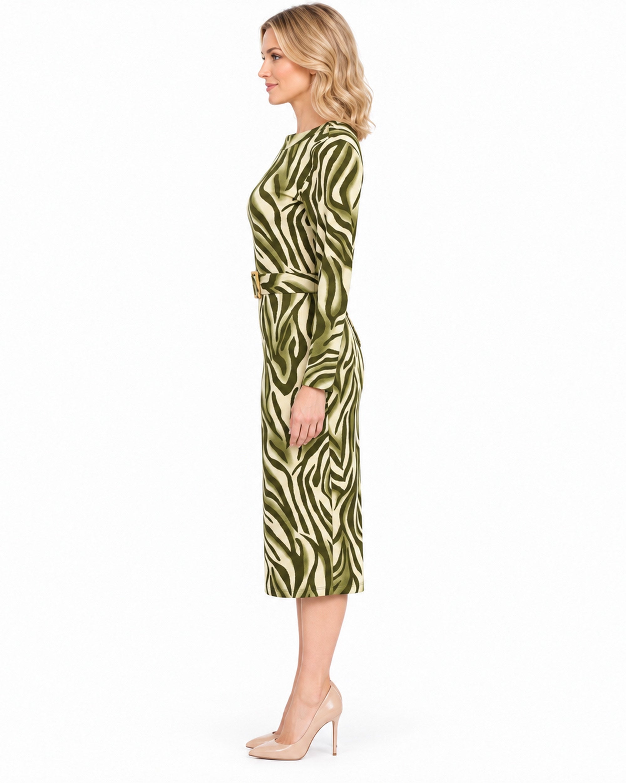 Vestido Midi Estampado Verde – lateral
