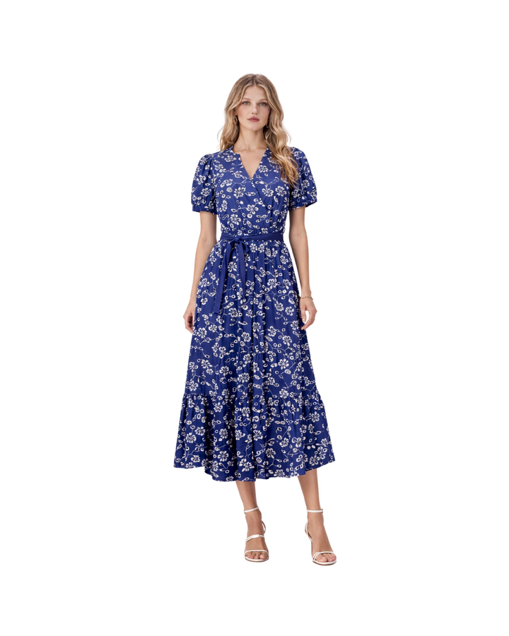 Vestido Midi Floral Romance Azul – de frente