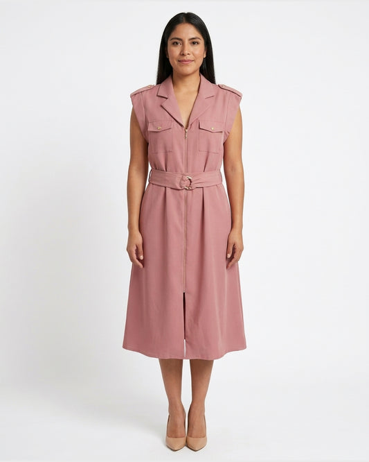 Vestido Safari Hebilla Argolla Rosa – de frente