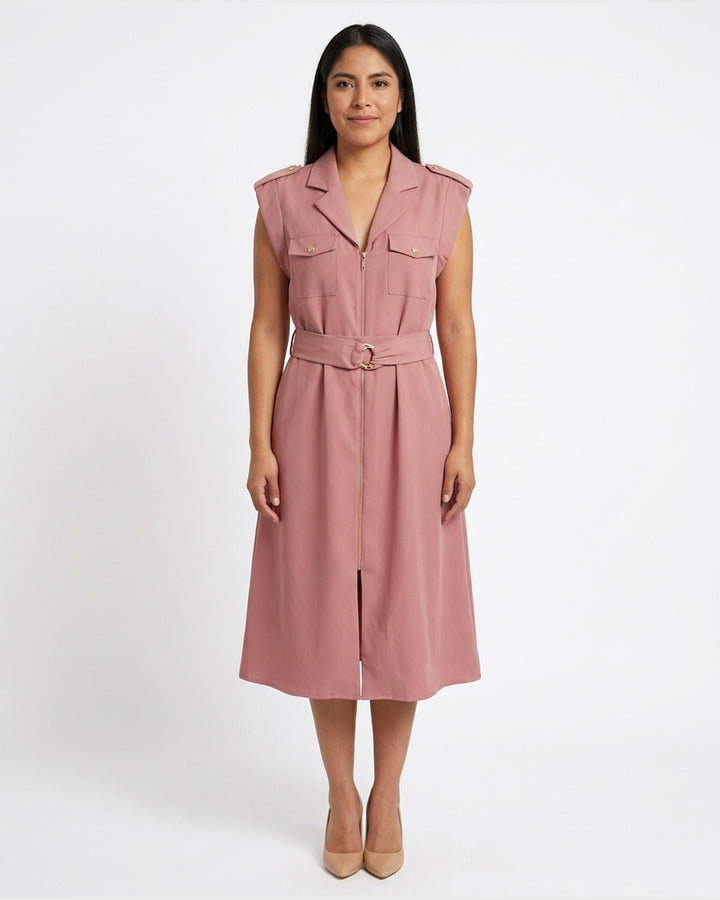 Vestido Safari Hebilla Argolla Rosa – de frente