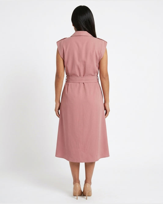 Vestido Safari Hebilla Argolla Rosa – de espalda