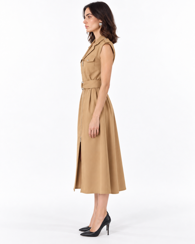 Vestido Safari Hebilla Argolla Khaki – de lado