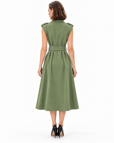 Vestido Safari Hebilla Argolla Olivo – de espalda