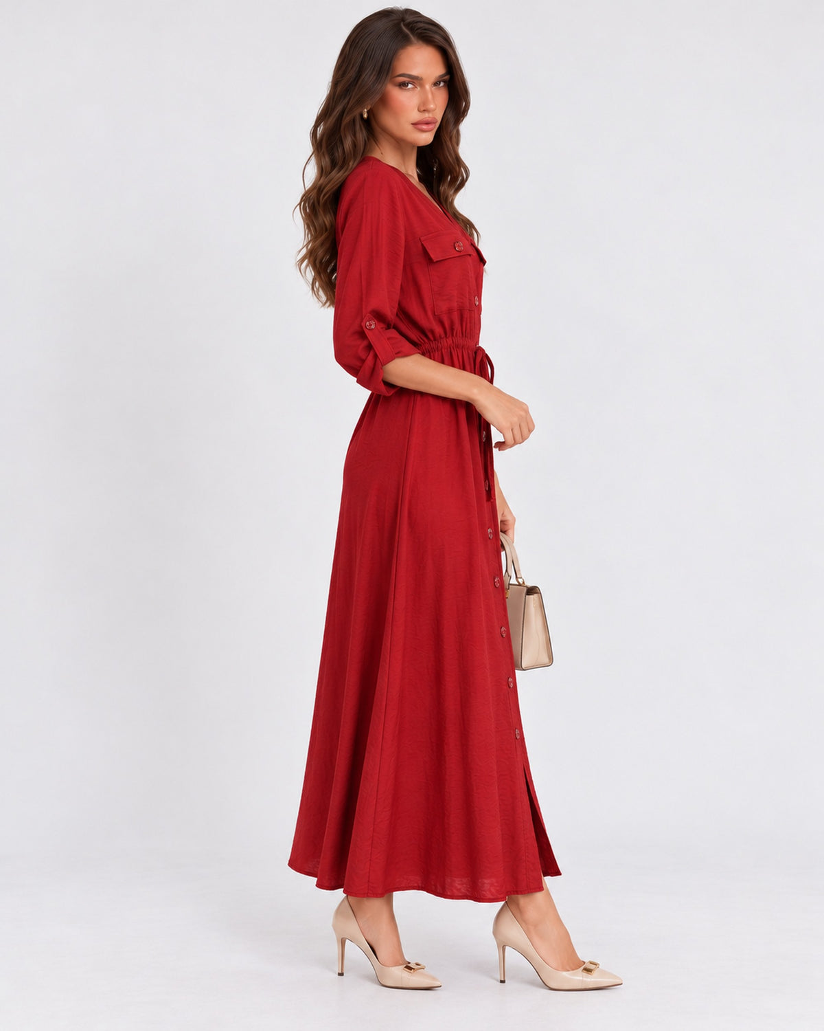 Vestido Camisero Largo Bolsillos