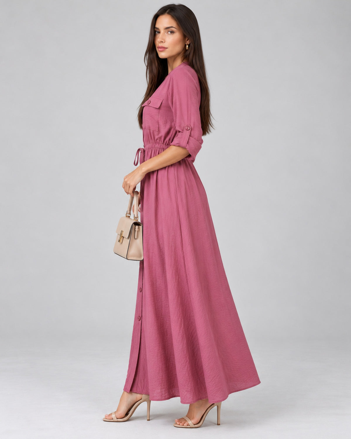 Vestido Camisero Largo Bolsillos