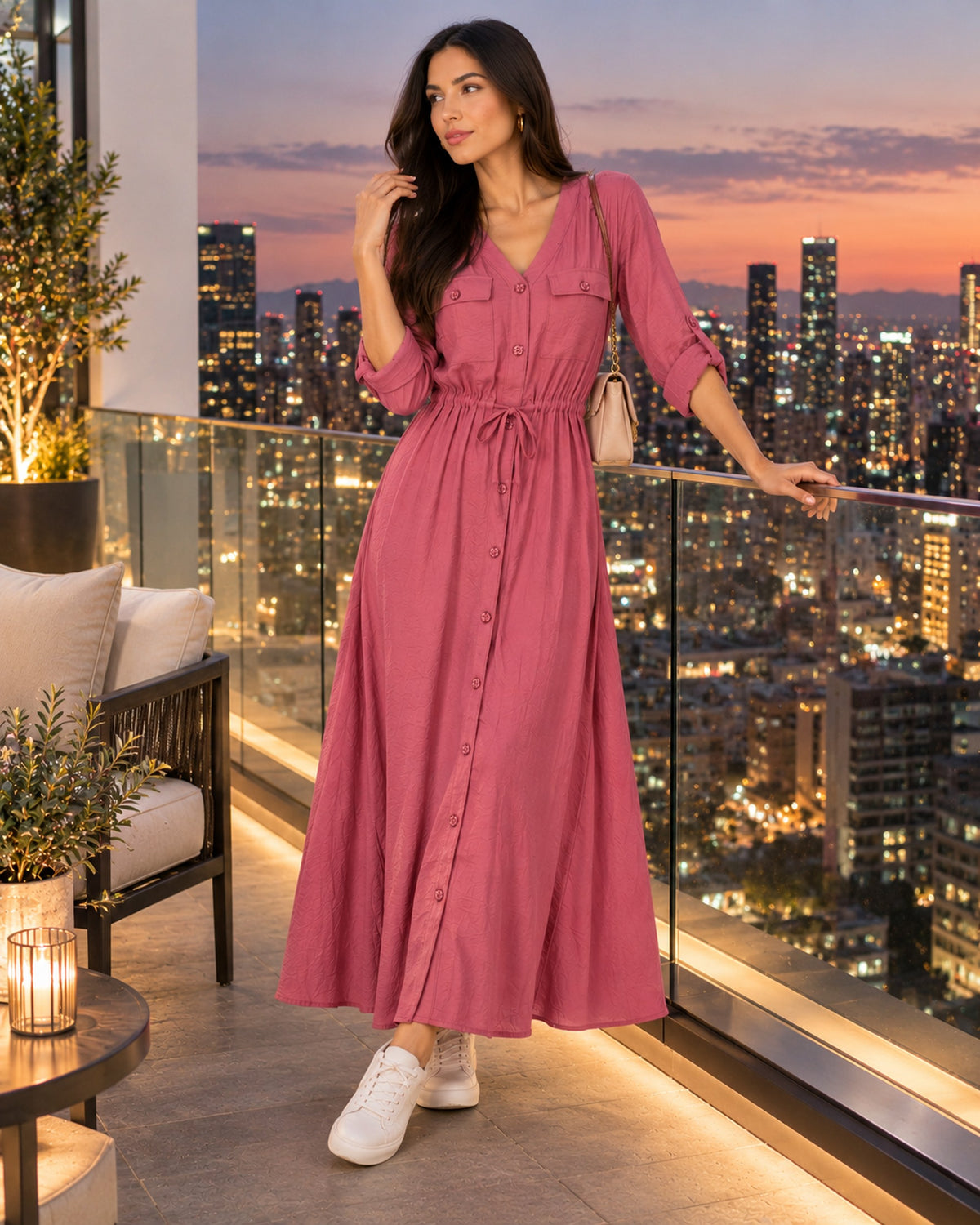 Vestido Camisero Largo Bolsillos