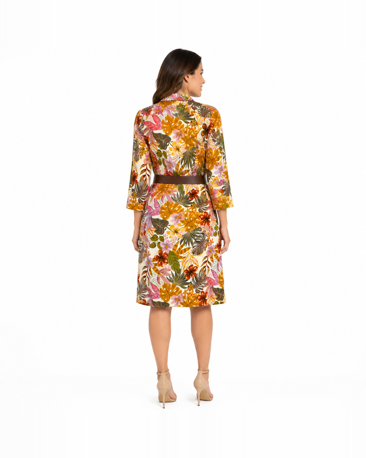 Vestido Camisero Floral Tropical Blanco – de espalda
