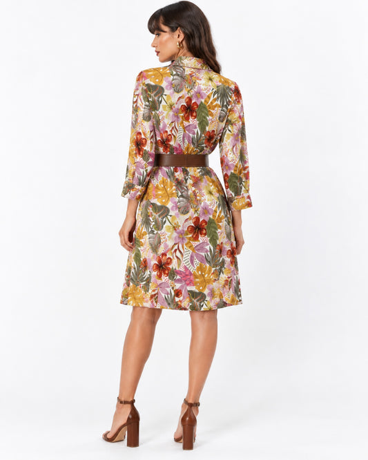 Vestido Camisero Floral Tropical Blanco – de espalda