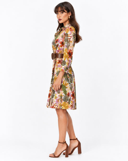 Vestido Camisero Floral Tropical Blanco – de lado