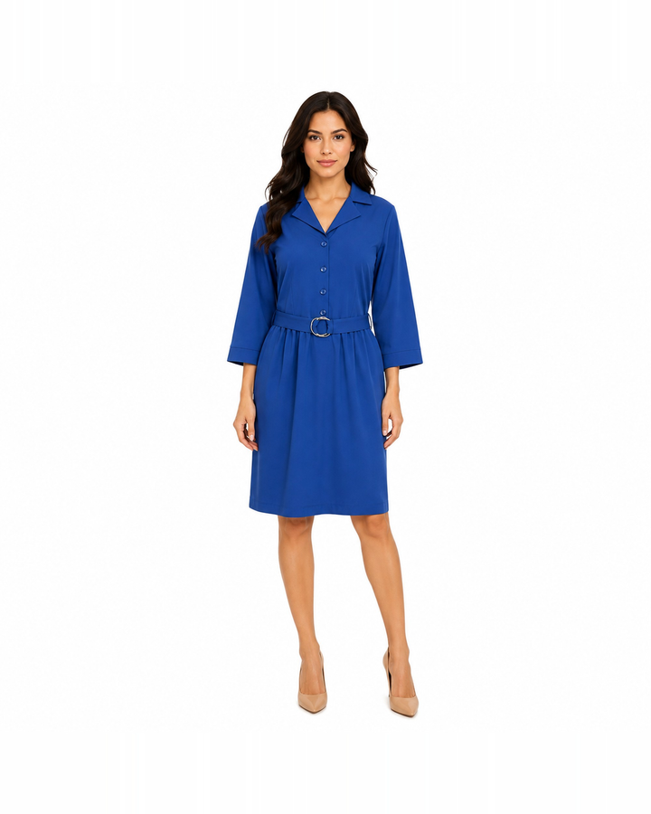 Vestido Camisero Hebilla Azul – de frente