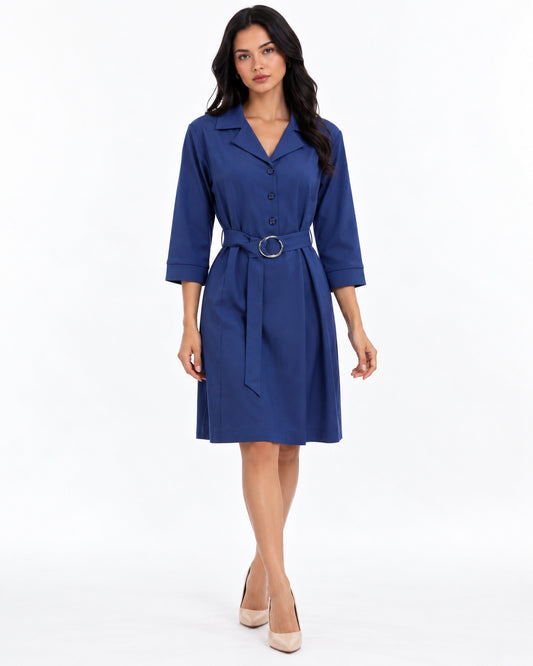 Vestido Camisero Hebilla Azul – de frente