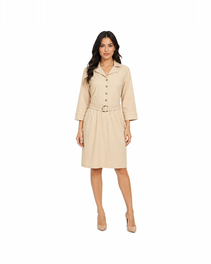 Vestido Camisero Hebilla Beige – de frente