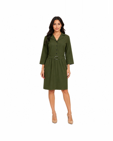 Vestido Camisero Hebilla Olivo – de frente