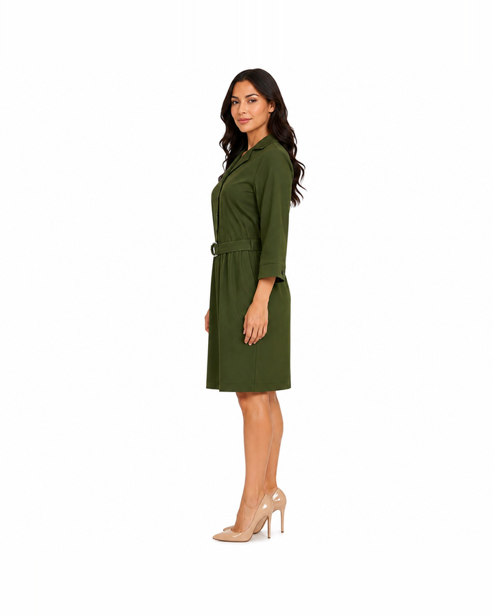 Vestido Camisero Hebilla Olivo – de lado