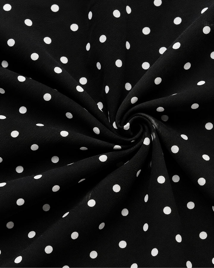 Vestido Largo Lunares Cinturón Negro – detalle de tela