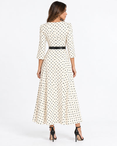 Vestido Largo Lunares Cinturón Hueso – espalda