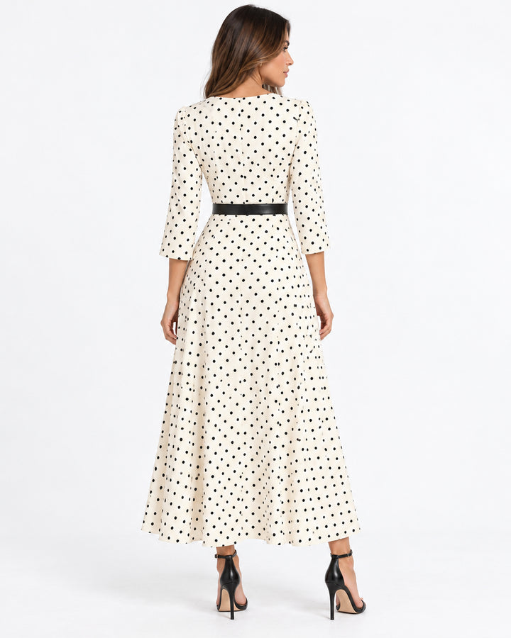 Vestido Largo Lunares Cinturón Hueso – espalda