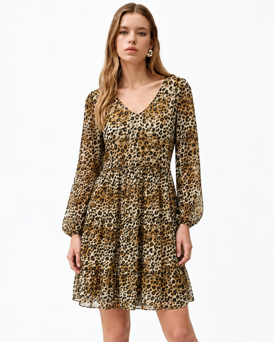 Vestido Animal Print Olanes Café – frente