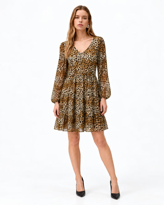 Vestido Animal Print Olanes Café – cuerpo completo