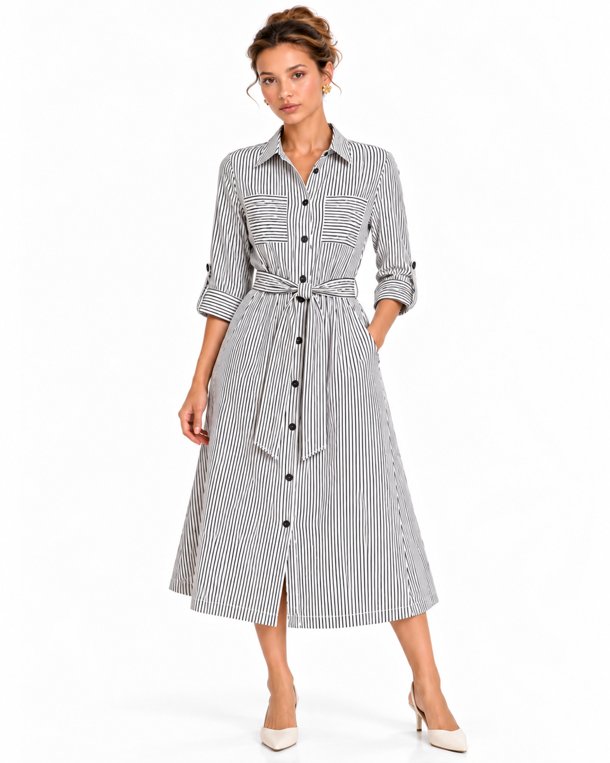 Vestido Camisero Rayas Negro – de frente