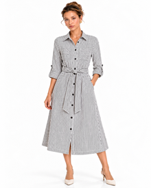 Vestido Camisero Rayas Negro – de frente
