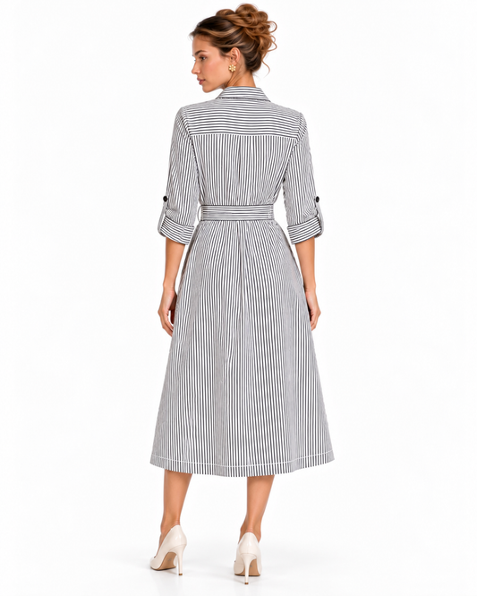Vestido Camisero Rayas Negro – de espalda