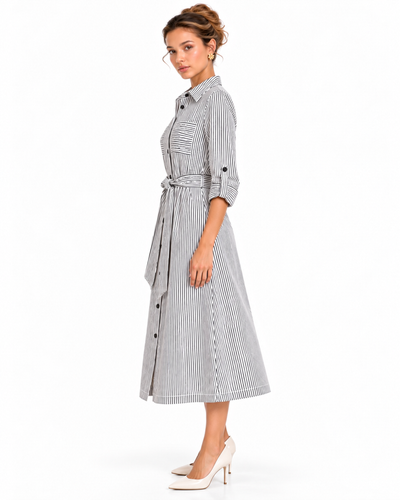 Vestido Camisero Rayas Negro – de lado
