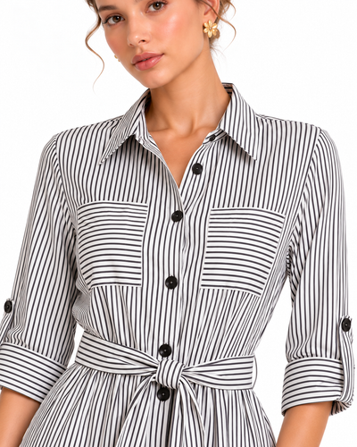 Vestido Camisero Rayas Negro – detalle de la prenda