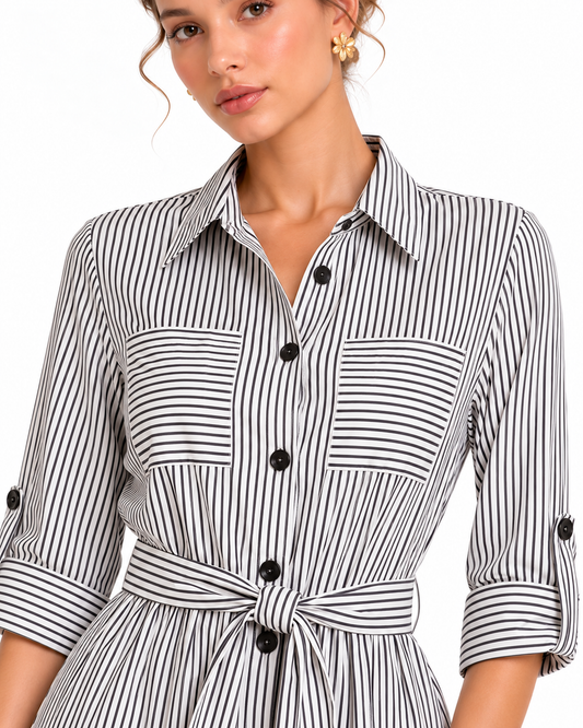 Vestido Camisero Rayas Negro – detalle de la prenda