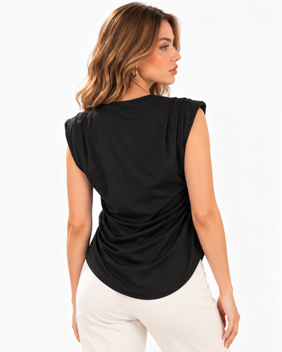 Blusa Drapeada Hombreras Negro – de espalda